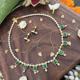 Vriksham Designer Pearl Choker Style Square Pendant Kundan Jadau Neckpiece-Green-J3395